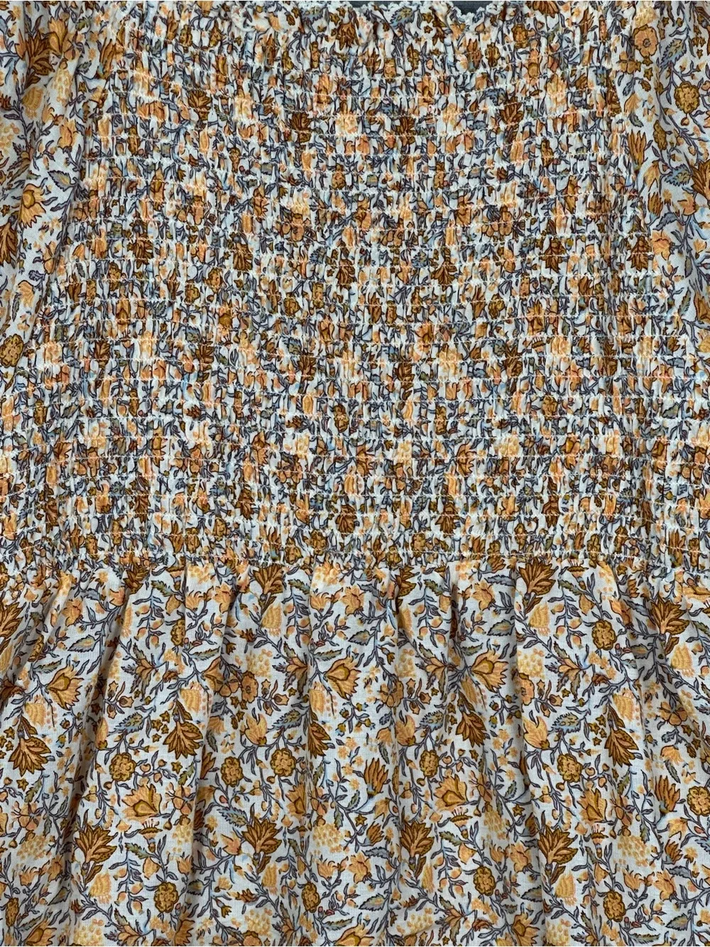 Old Navy Women Blouse XL Yellow Floral Peasant Puff Sleeve Elastic Ruffle